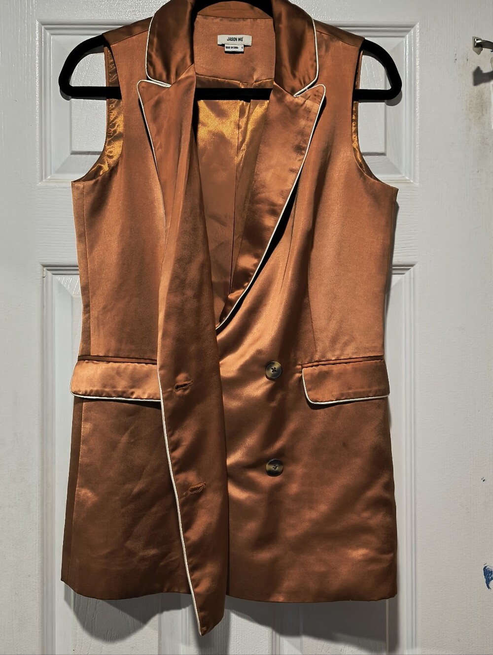 Jason Wu Rust Copper Satin Double Breasted Sleeveless Blazer Vest Small As-Is - Picture 5 of 14